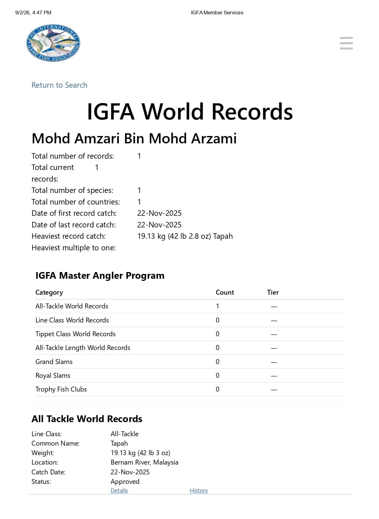 Mohd Amzari IGFA World Record